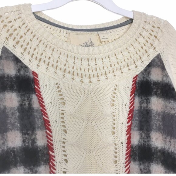 Anthropologie Angel of the North Sweater Plaid Open Knit Accents Wool Lambswool - Picture 6 of 11